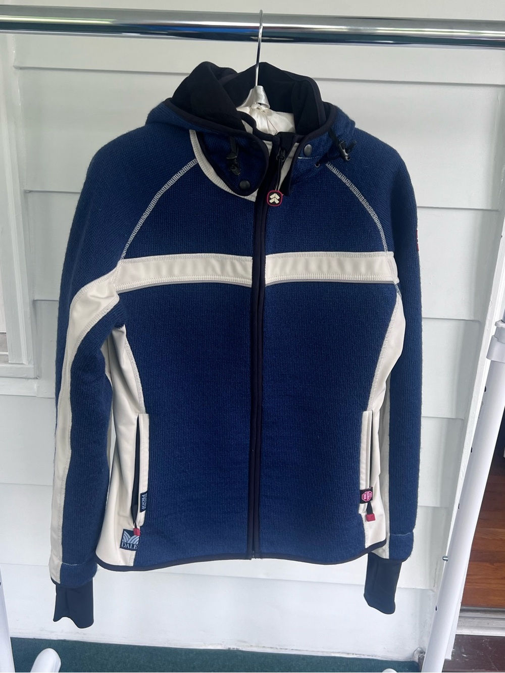 Dale of Norway blue and white Hooded Zip windstopper Jacket
